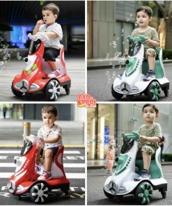 Xe điện xoay 360 độ thổi bong bóng có nhạc và đèn, điều khiển từ xa cho bé