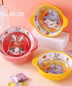 Bát sứ ăn dặm cao cấp họa tiết  đáng yêu cho bé, dung tích 350ml