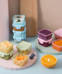 Set 4 hộp trữ đông 60ml bằng nhựa PP cao cấp trong suốt có nắp gài