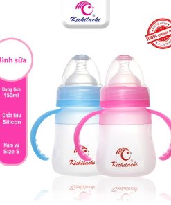 Bình Sữa Tráng Bạc Silicone Cổ Rộng Kichi Có Van Chống Sặc