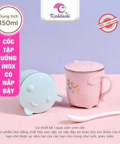 Cốc Uống Nước Inox 1 Quai Kichi Có Lớp Cách Nhiệt, Tay Cầm Nắp Đậy Tiện Dụng