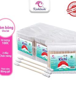 Tăm Bông Gói Kichi 100pcs Que Gỗ 100% Cotton