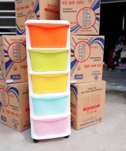 Tủ đa sắc, tủ nhựa 5 tầng có bánh xe