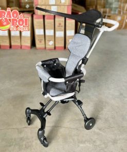 Xe đẩy gấp gọn có mái màu ghi