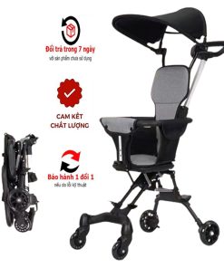 Xe đẩy gấp gọn màu đen có mái che