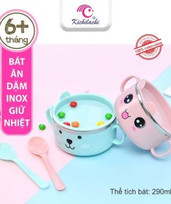 Bát inox có nắp có thìa 8866 Kichi (11,5* 6)