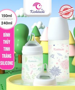 Bình Sữa Kichi Chất Liệu Thủy Tinh Tráng Silicon Siêu Nhẹ, Chống Vỡ 150ml-240ml