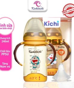 Bình sữa KICHI PPSU cổ rộng cảm ứng nhiệt có quai cầm