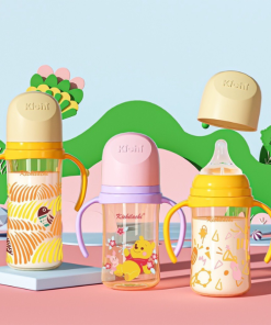 Bình sữa Kichi PPSU cổ rộng có quai cầm 160ml/240ml/300ml thế hệ 3