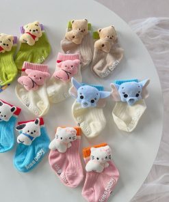 Vớ cổ chân hình gấu bông mix đủ mẫu cho bé