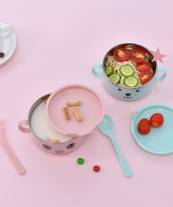 Bát Inox cho bé kèm thìa và nắp đậy