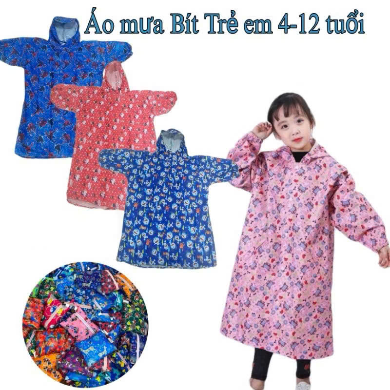 Áo mưa thân liền cho bé từ 4-12 tuổi