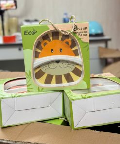 Set bát  ăn dặm 5 chi tiết sợi tre. Hộp màu, Tiếng anh.